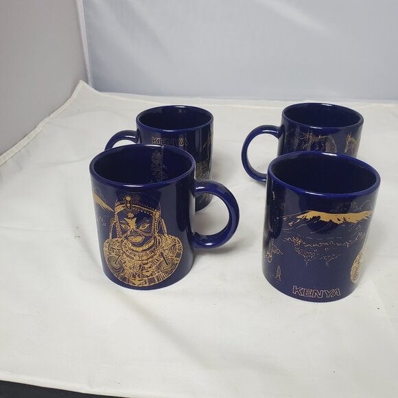 4 Kenyan Big 5 (Elephant, Rhino, Lion, Buffalo and Leopard) Coffee Cups - Picture 1 of 12